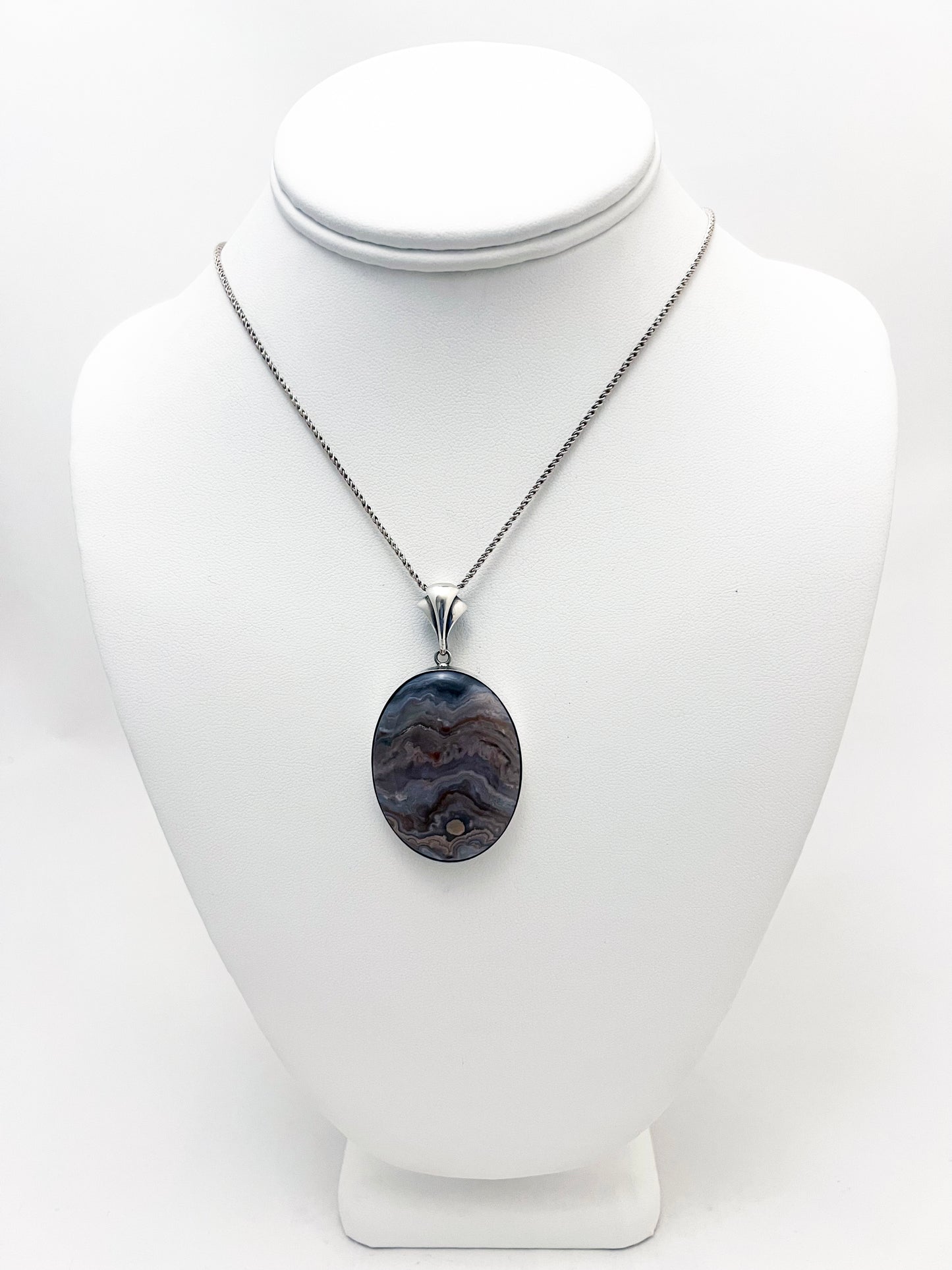 TERRA FIRMA - 40x30 Gemstone Silver Pendant on .925 Silver 1.4mm 18" Reverse Double Rope Chain