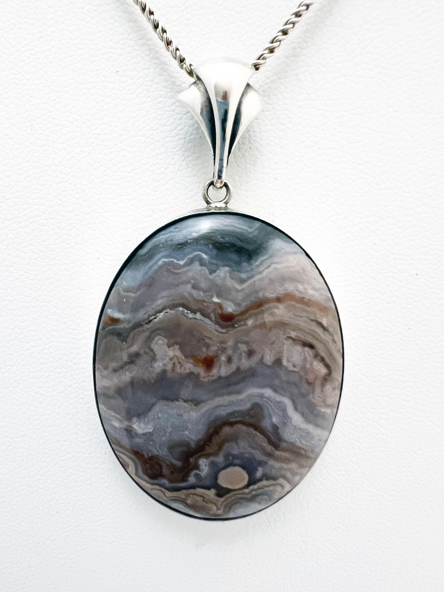 TERRA FIRMA - 40x30 Gemstone Silver Pendant on .925 Silver 1.4mm 18" Reverse Double Rope Chain