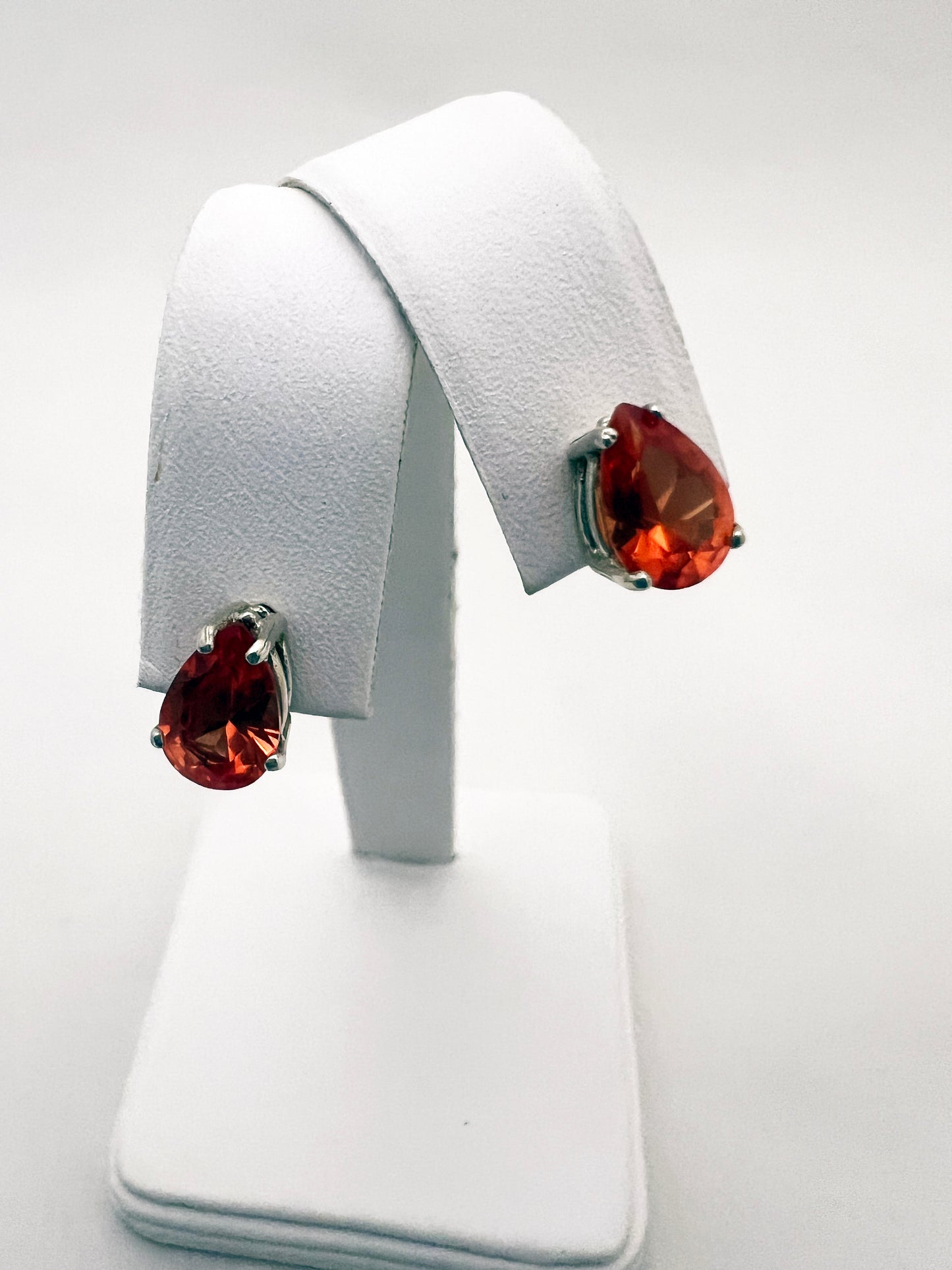 9x6mm Pear Shaped Lab Created Padparadsha Sapphire .925 Silver Post Earrings