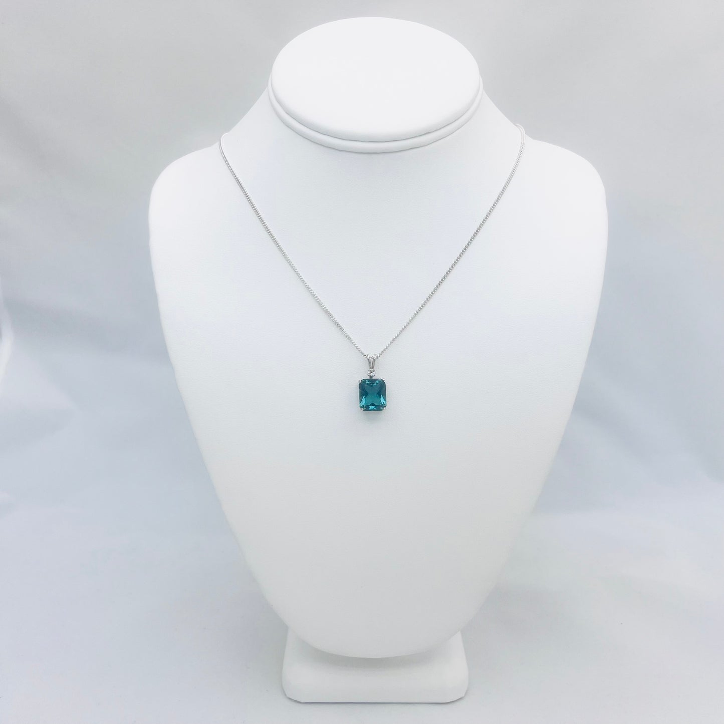 Lab Green Quartz 12x10mm Green Quartz Emerald Cut Pendant on .925 Silver 2.0mm 18" Curb Chain
