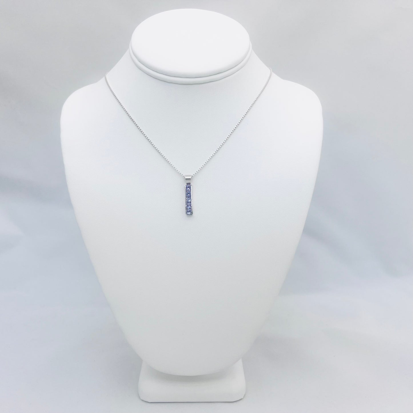 Lab Created Amethyst Five Stone Channel Pendant on .925 Silver 1.2mm 18" Venetian Box Chain