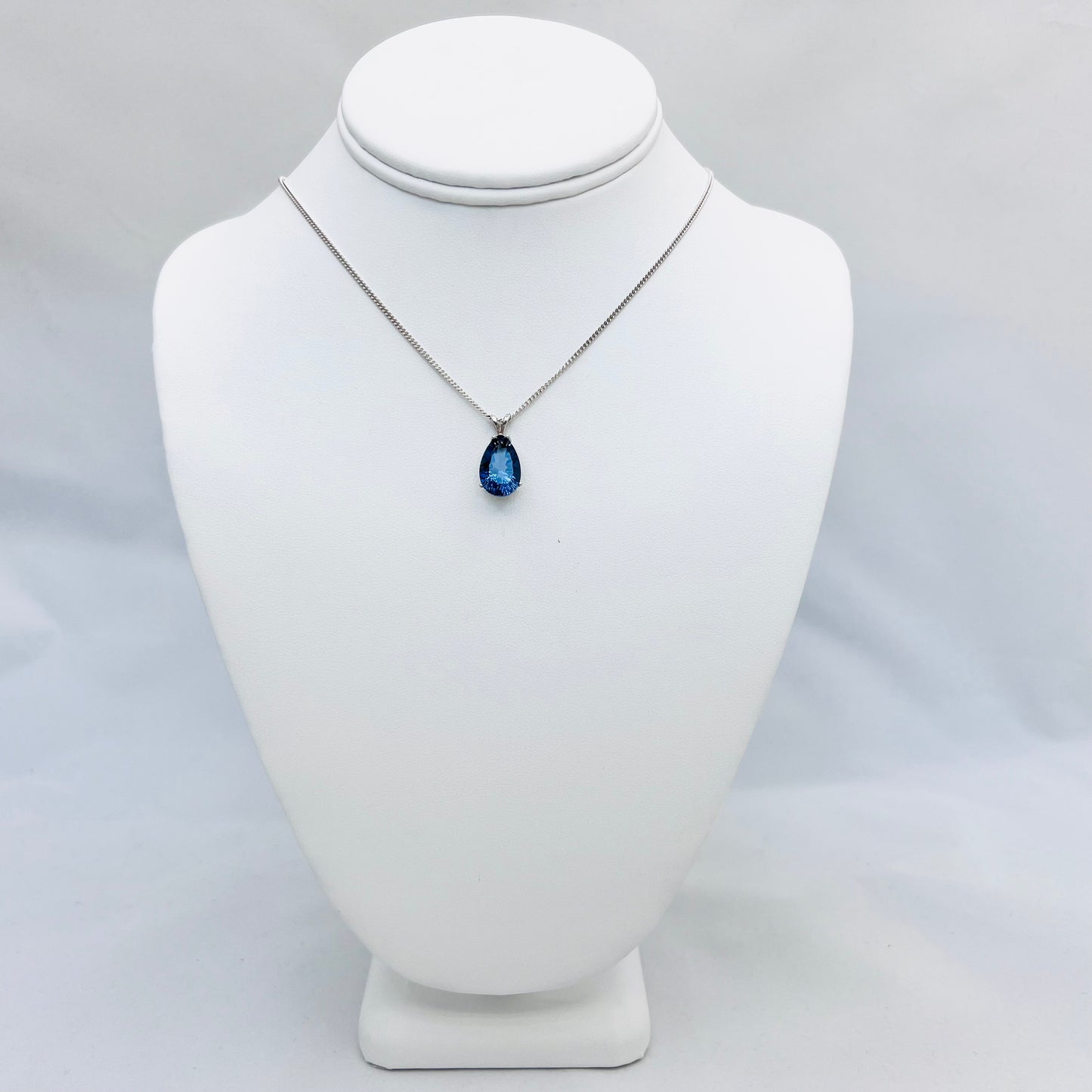 Iolite Blue Quartz 15x10 Pear Pendant on .925 Silver 2.0mm 18" Curb Chain