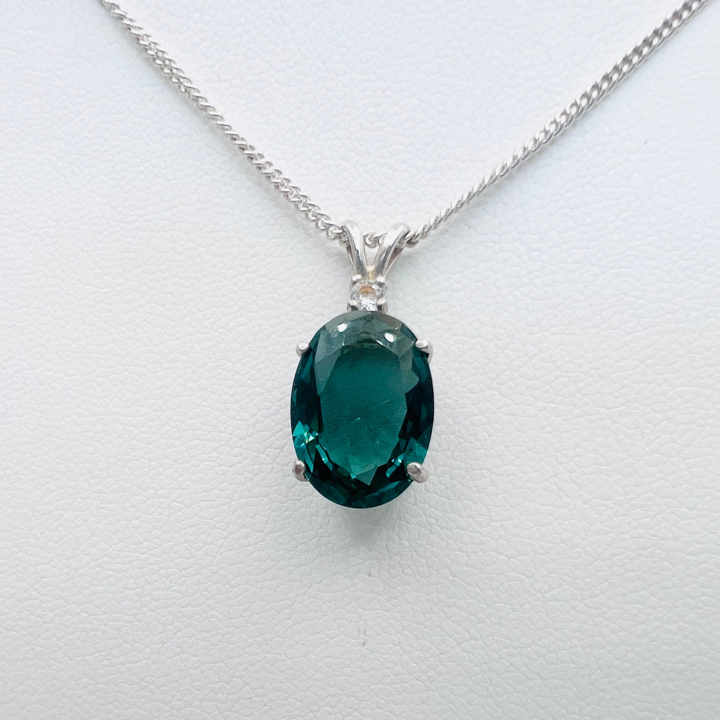 Lab Green Quartz 14x10 Oval Pendant on .925 Silver 2.0mm Curb Chain Necklace