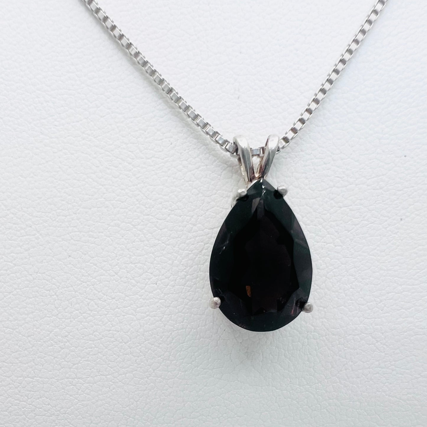 15x10mm Pear Shaped Smokey Quartz .925 Silver Pendant on 1.2mm 18" Venetian Box Chain