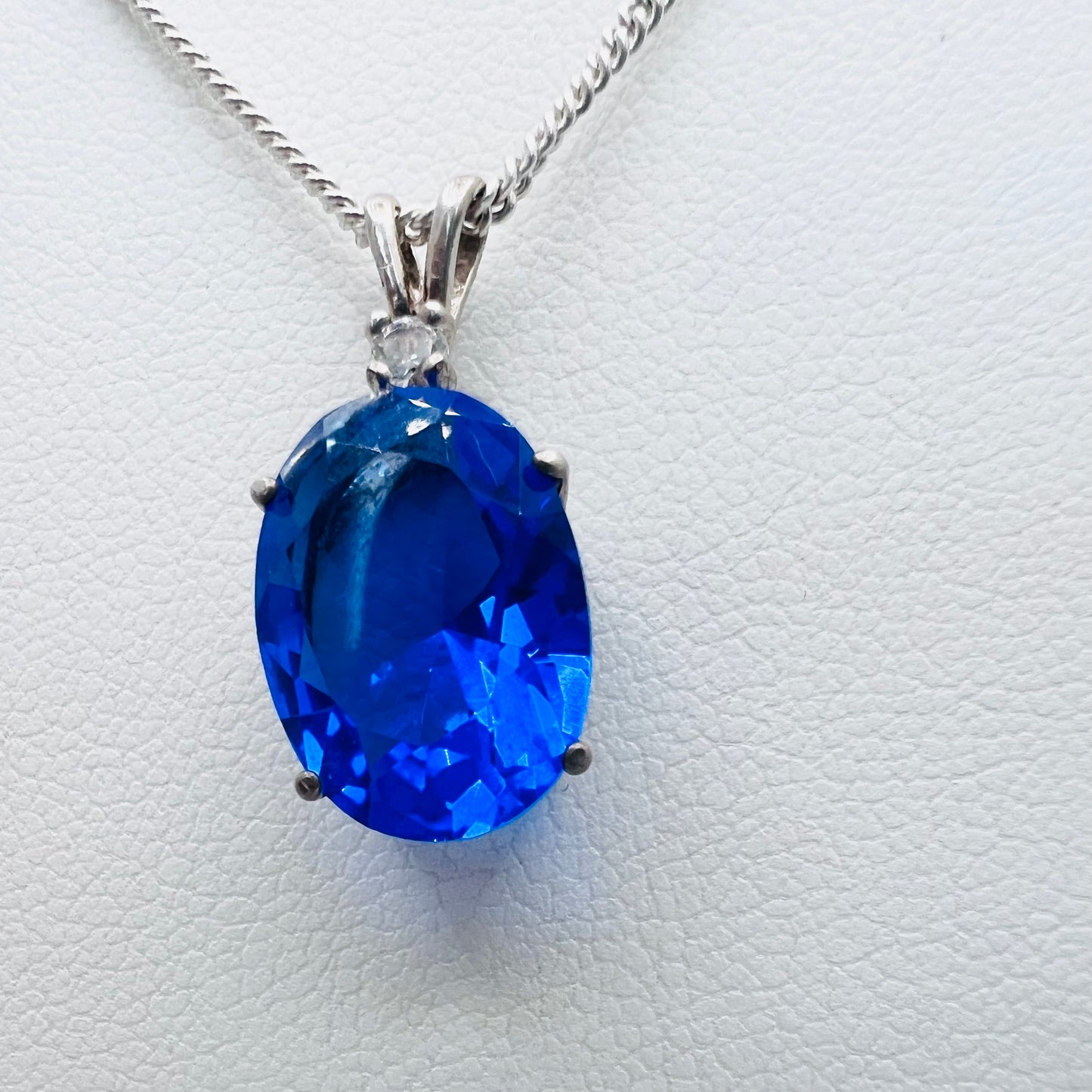 Electric Blue Quartz Accented .925 Silver Curb Chain Necklace