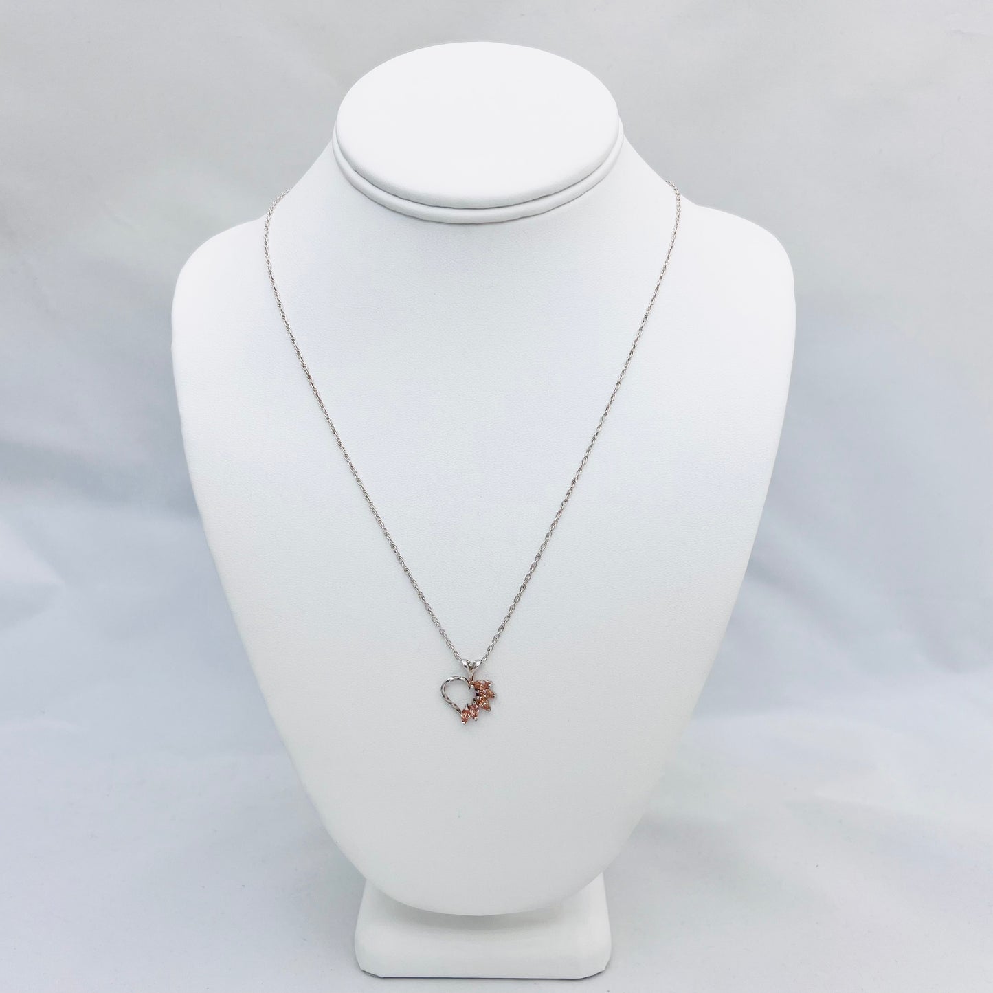 2.5mm Marquis Cut 5 Stone Champagne Cubic Zirconia .925 Silver Heart Shaped Pendant on 1.3mm 20" Double Rope Chain