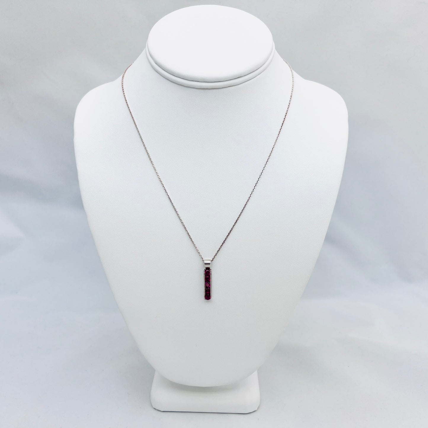 4mm 5 Stone Lab Created Ruby .925 Silver Channel Pendant on 1.3mm 18" Beveled Cable Chain