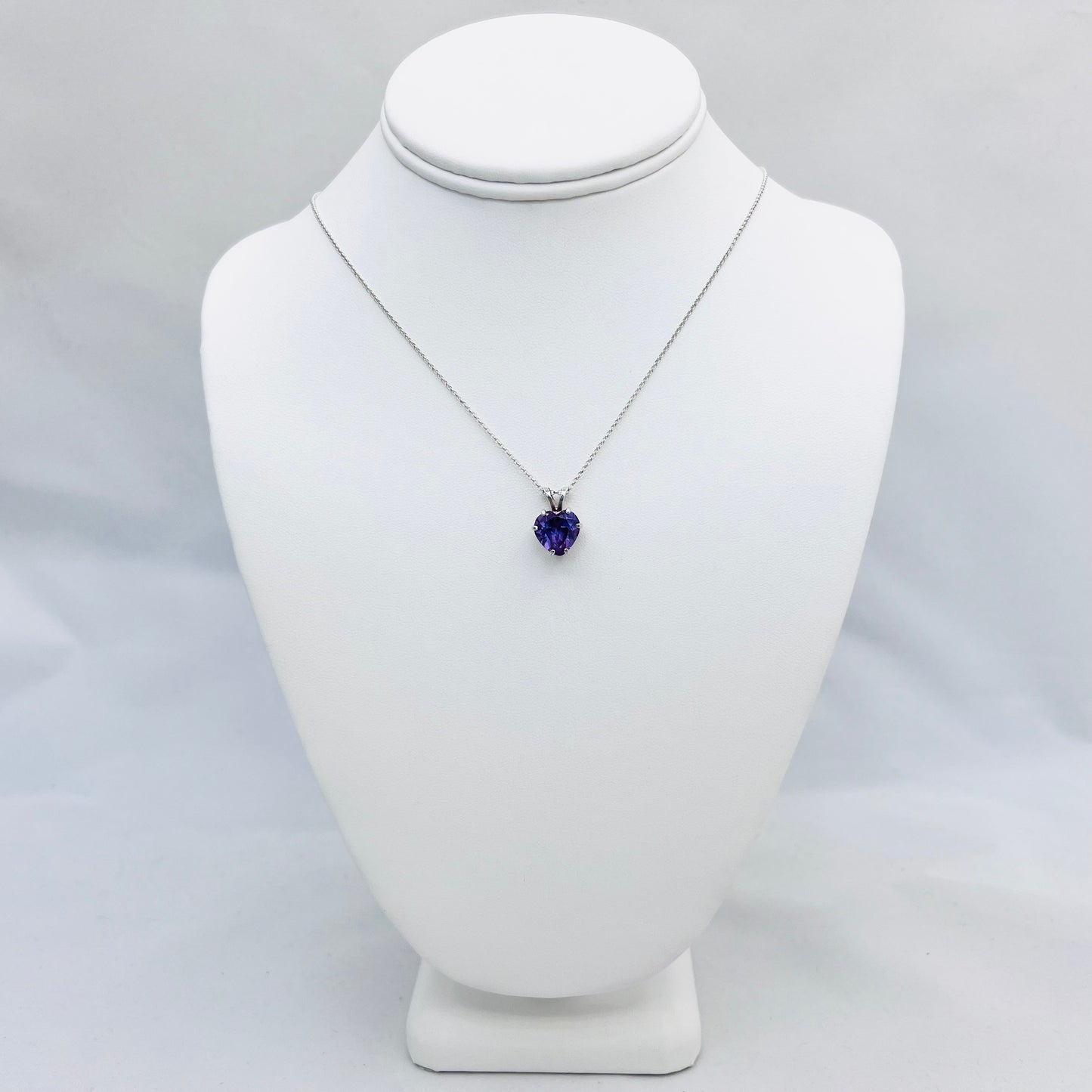 11mm Heart-Shaped Lab-created Amethyst .925 Silver Pendant on 1.3mm 18" Rolo Chain