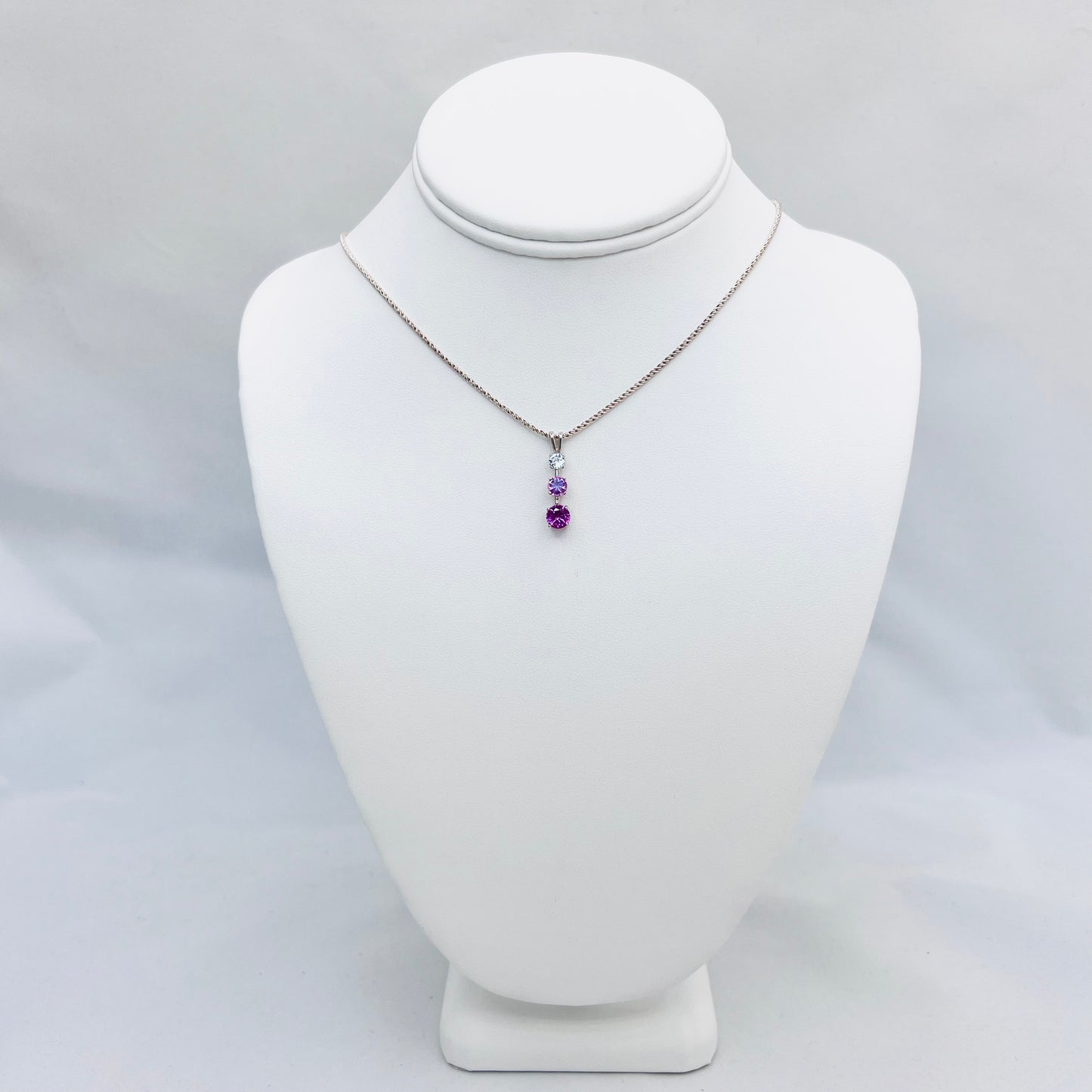 3 Stone Pendant .925 Silver Reverse Double Rope Chain Necklace