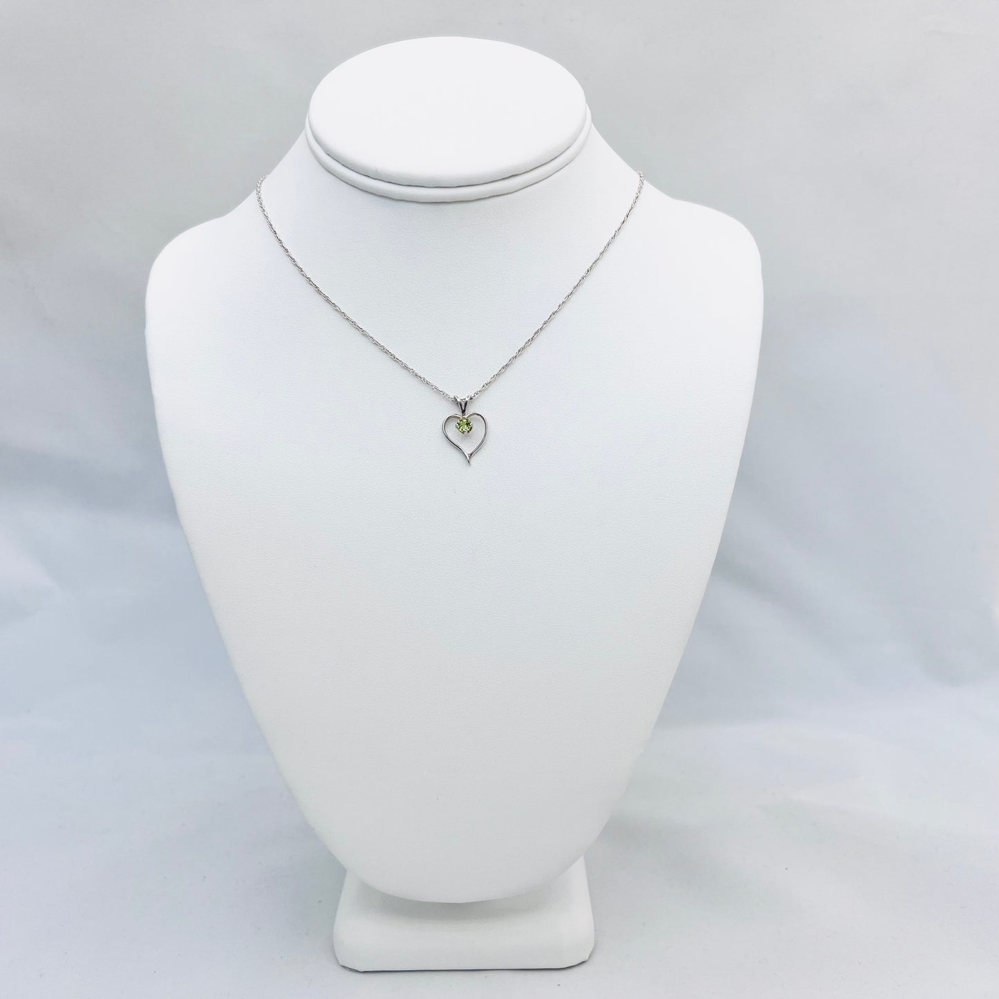 4mm Round Natural Peridot Sterling Silver Heart Shaped Pendant on 1.3mm 20" Double Rope Chain