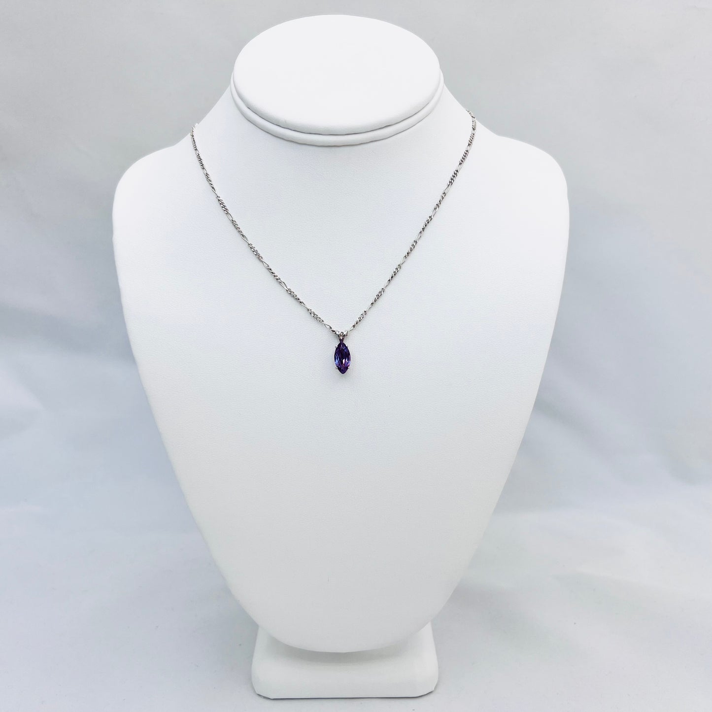 12x6mm Marquis Cut Lab Created Alexandrite .925 Silver Pendant on 18" 1.8mm Figaro Chain