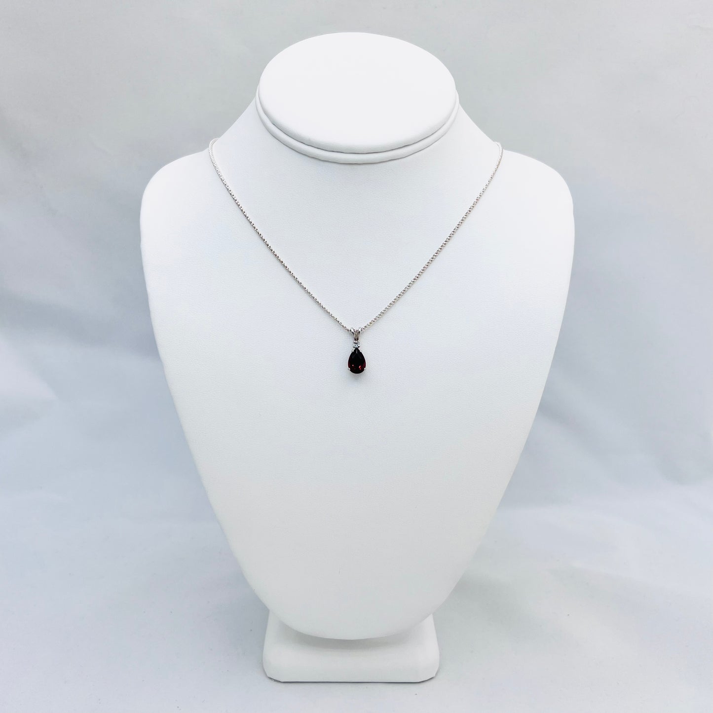 15x10 Pear Shape Lab Created Ruby with 2mm Lab-created White Sapphire .925 Silver Pendant on 1.4mm 18" Double Rope Chain