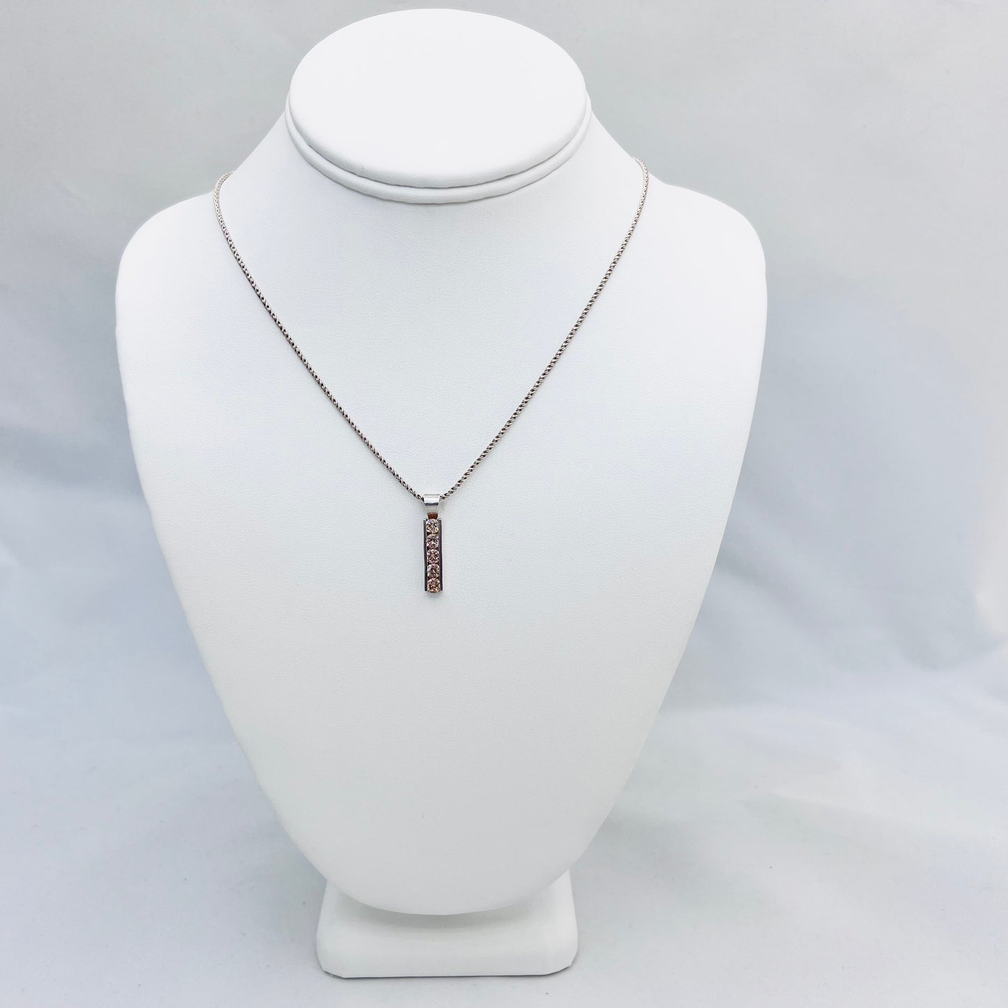 4mm Round 5 Stone Champagne Cubic Zirconia Sterling Silver Channel Pendant on 1.4mm 18" Reverse Double Rope Chain Necklace