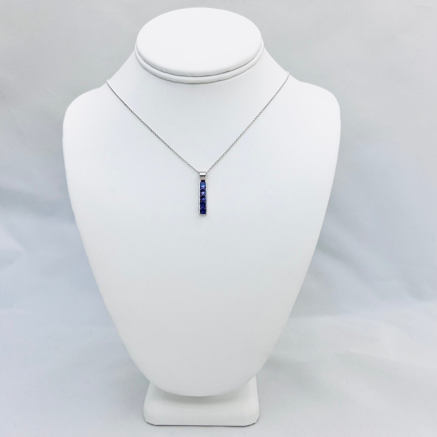 4mm 5 Stone Amethyst .925 Silver Channel Pendant on 1.3mm 18" Rolo Chain