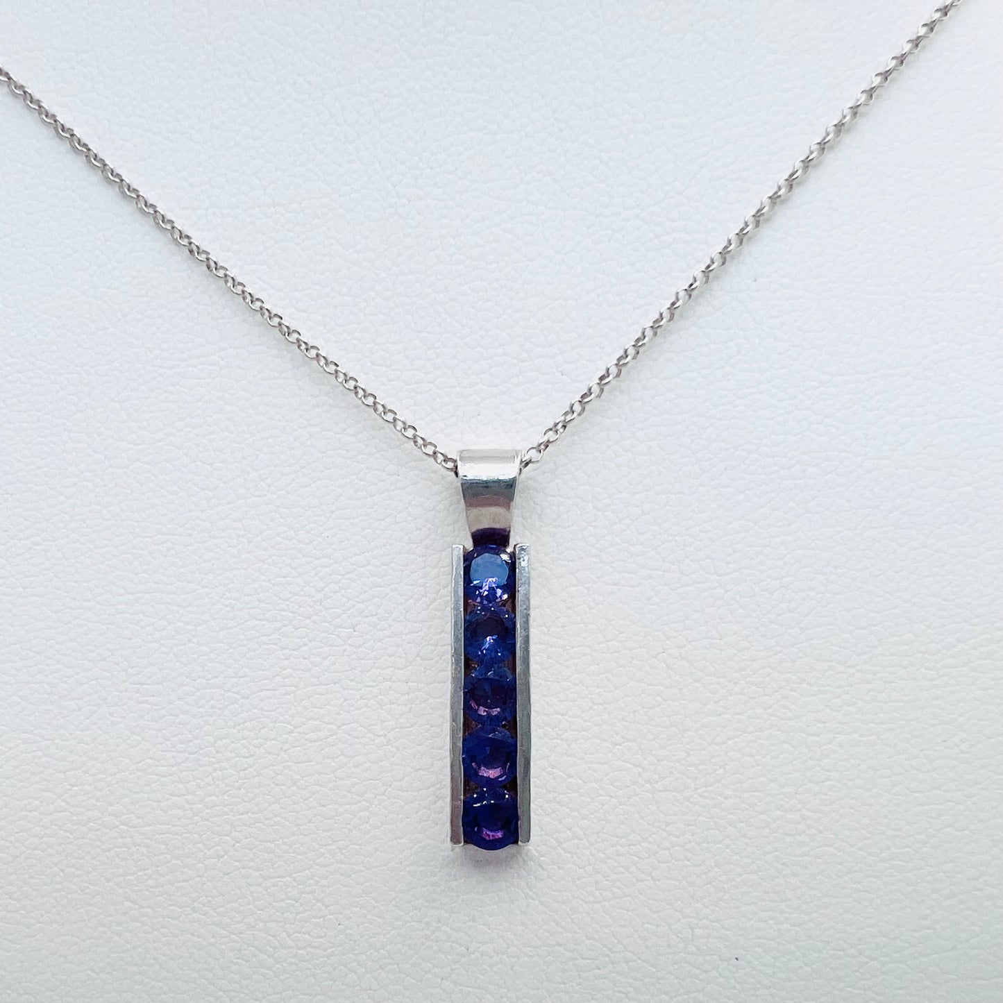 4mm 5 Stone Amethyst .925 Silver Channel Pendant on 1.3mm 18" Rolo Chain
