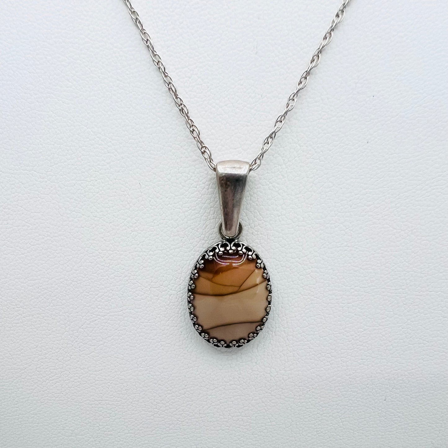 18x13mm Oval Bruno Jasper Sterling Silver Pendant on 20" 1.3mm Double Rope Chain
