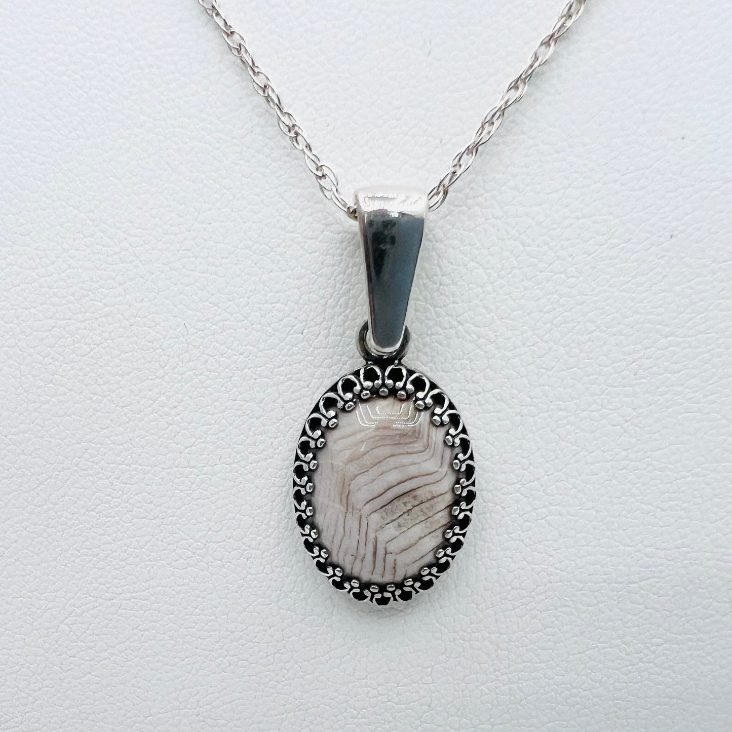 White and Brown Jasper Antiqued Pendant on .925 Silver 1.4mm 18" Double Rope Chain Necklace