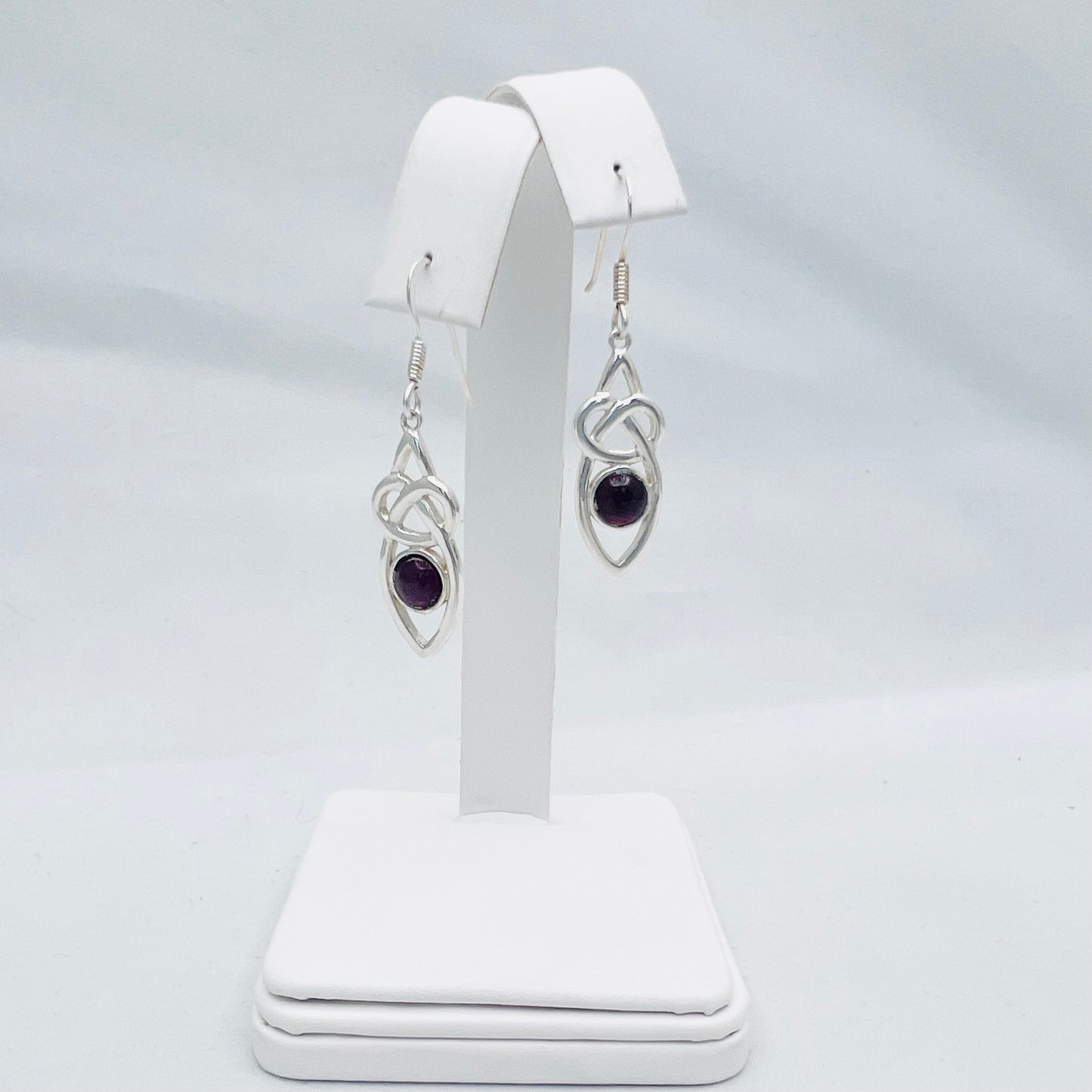 6mm Celtic Knot Red Garnet .925 Silver Dangle Earrings