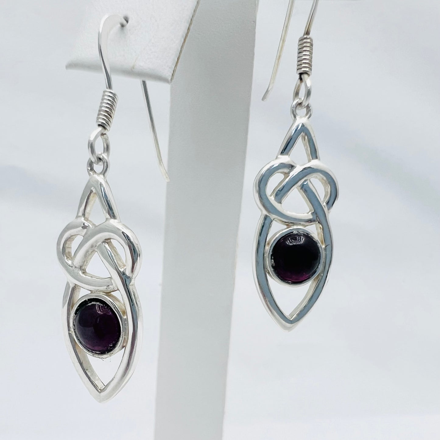 6mm Celtic Knot Red Garnet .925 Silver Dangle Earrings