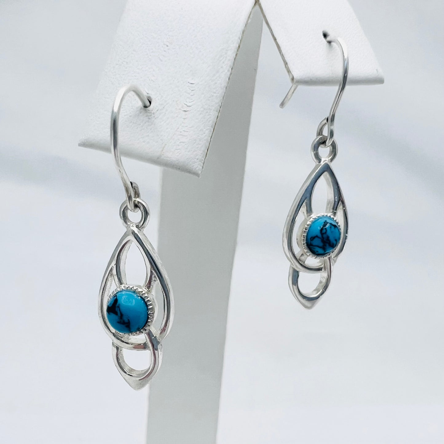 4mm Round Turquoise .925 Silver Celtic Dangle Earrings
