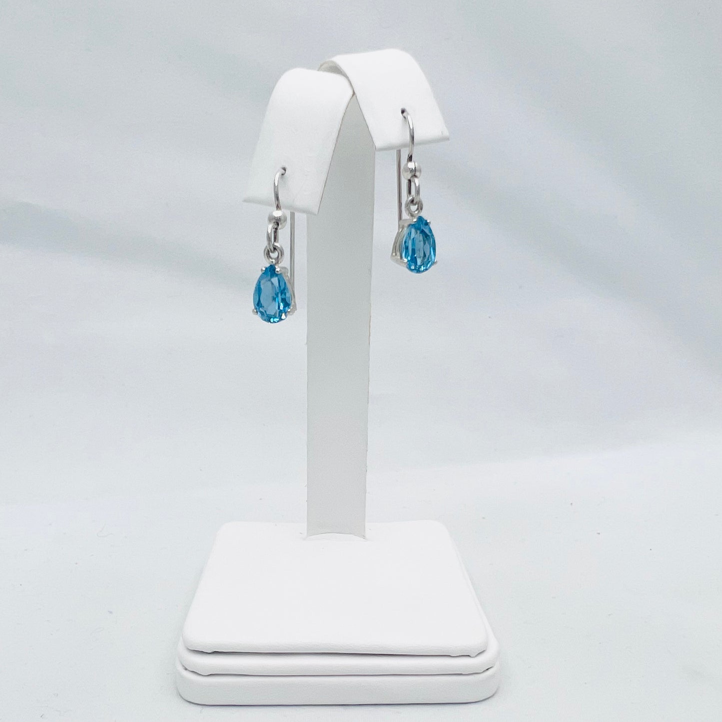 9x6mm Pear Shaped Natural London Blue Topaz .925 Silver Dangle Earrings