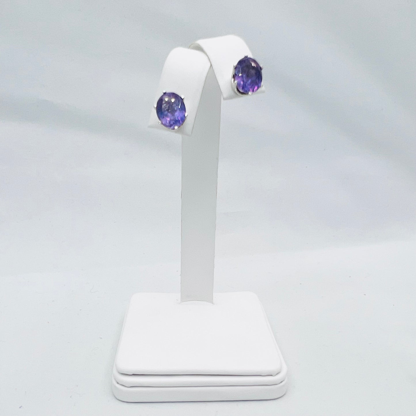 10x8 Oval Lab Amethyst Argentium Silver Post Earrings