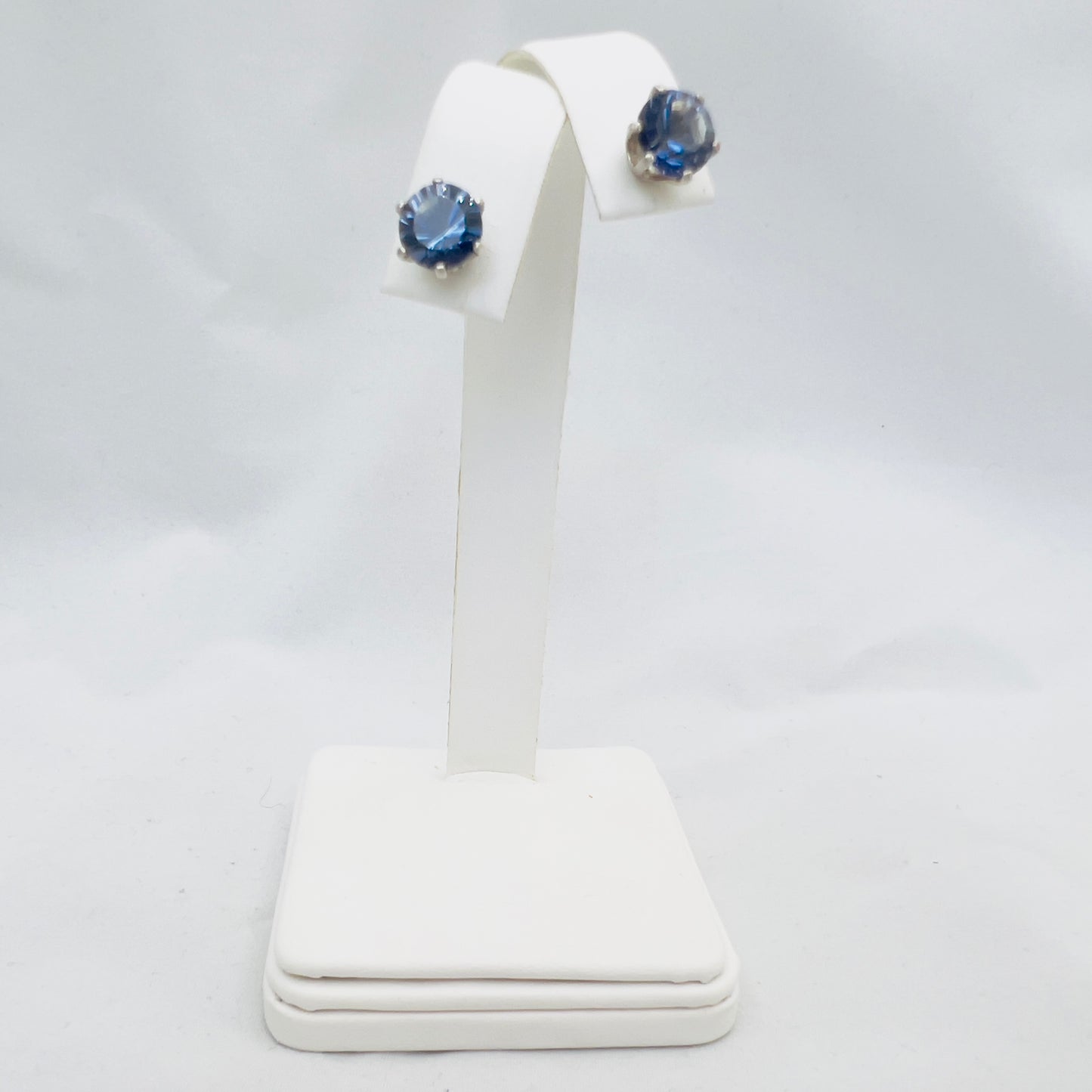 8mm Round Lab Created Iolite Blue Quartz .925 Silver Post Earrings