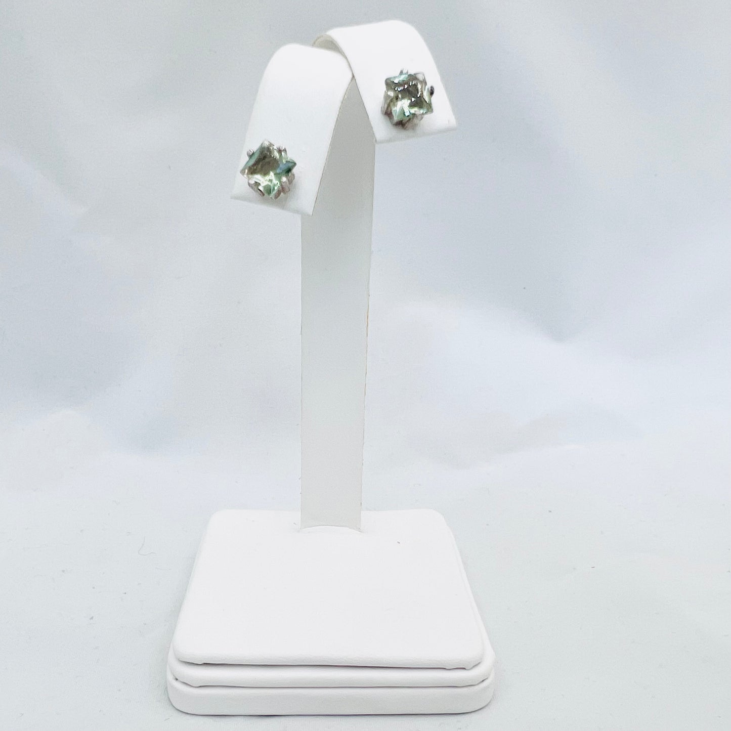 6mm Princess Cut Lab-Created Medium Green Quartz .925 Silver Post Earrings