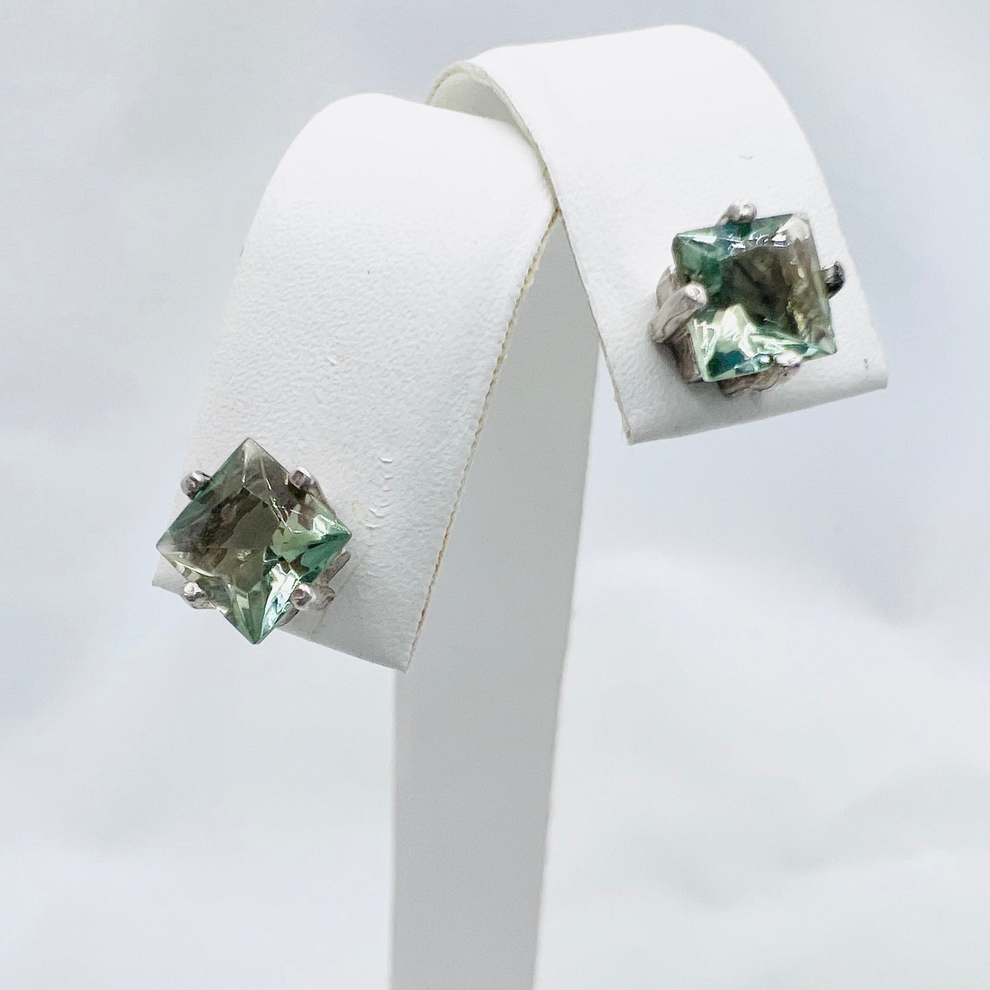 6mm Princess Cut Lab-Created Medium Green Quartz .925 Silver Post Earrings