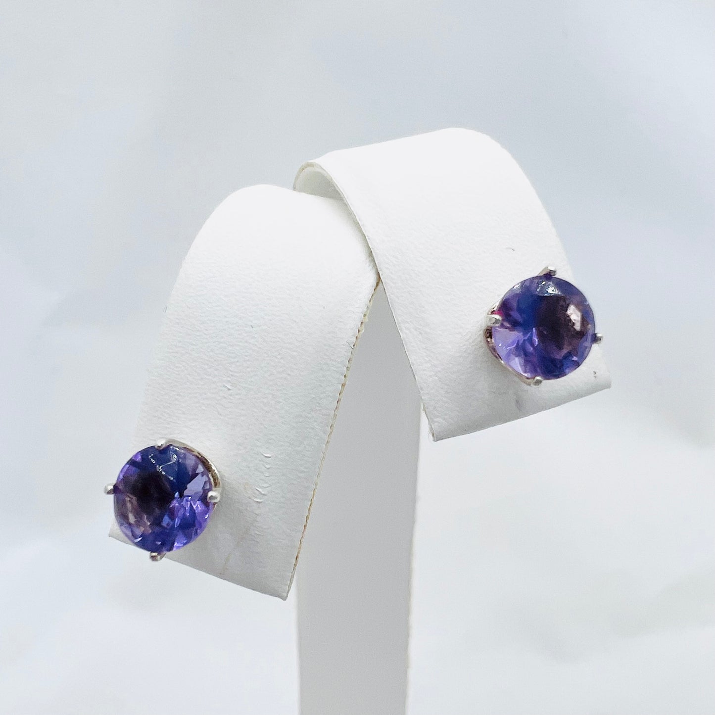 6mm Round Lab Created Amethyst .925 Silver Post Earrings