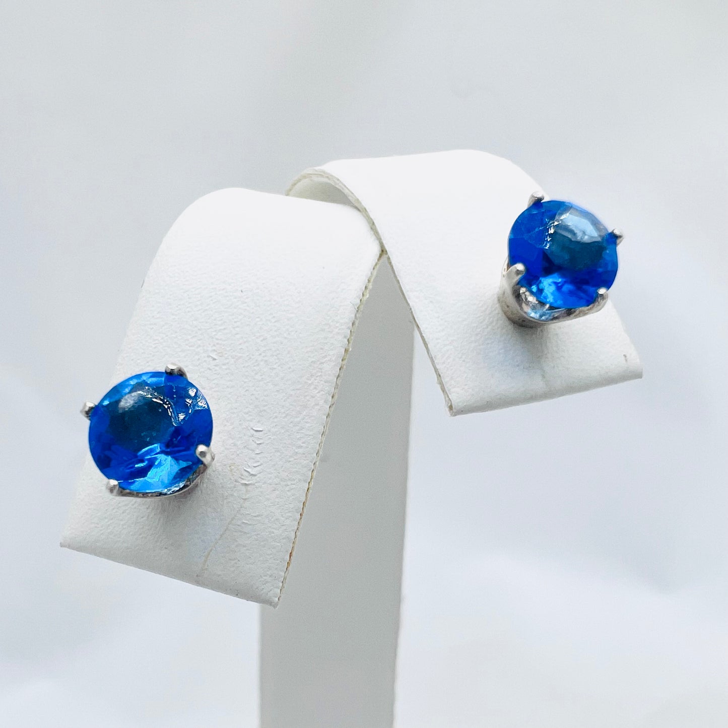 6mm Round Lab Created Electric Blue Quartz .925 Silver Post Earrings