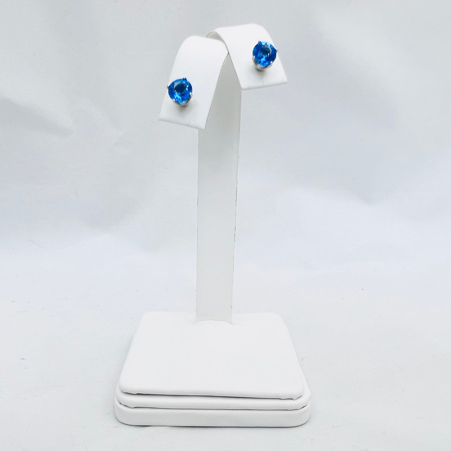 6mm Round Lab Created Electric Blue Quartz .925 Silver Post Earrings