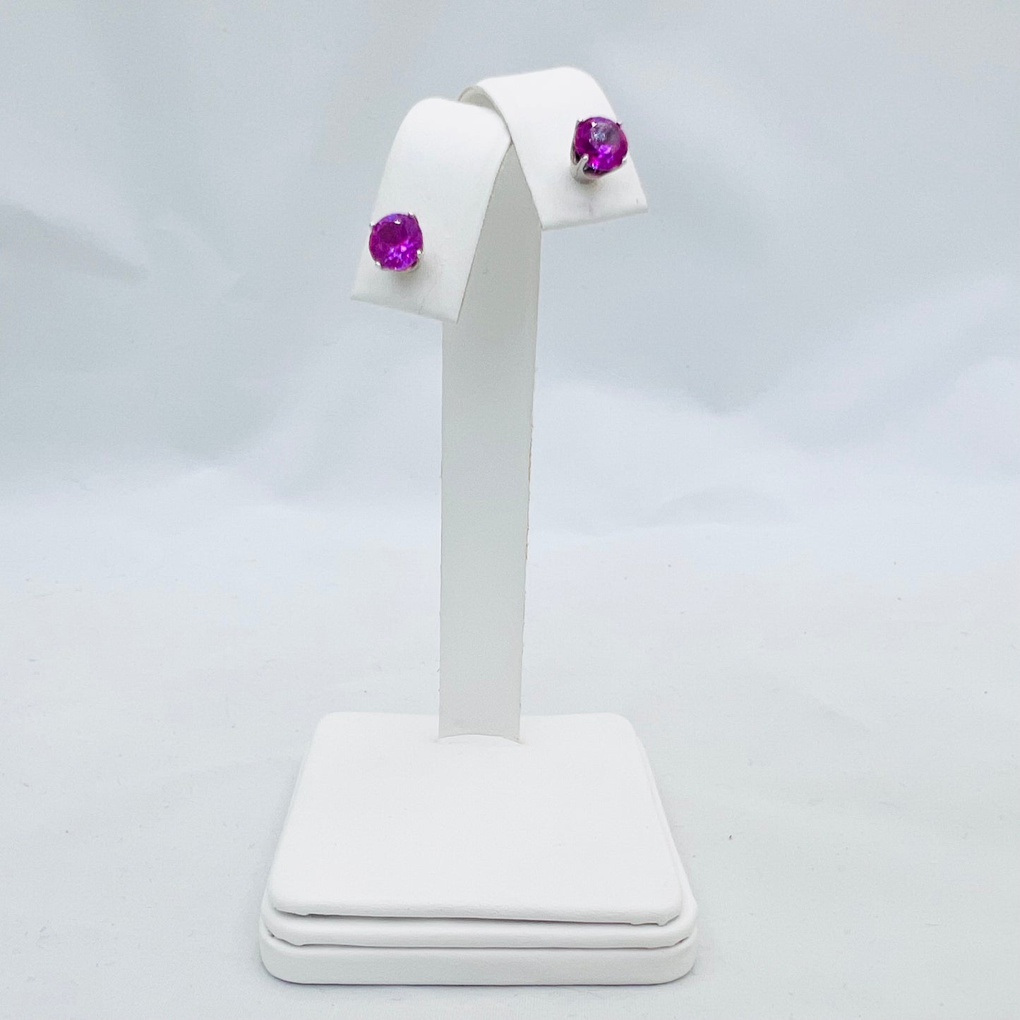 10x8mm Oval Lab Bright Pink Sapphire Argentium Silver Post Earrings