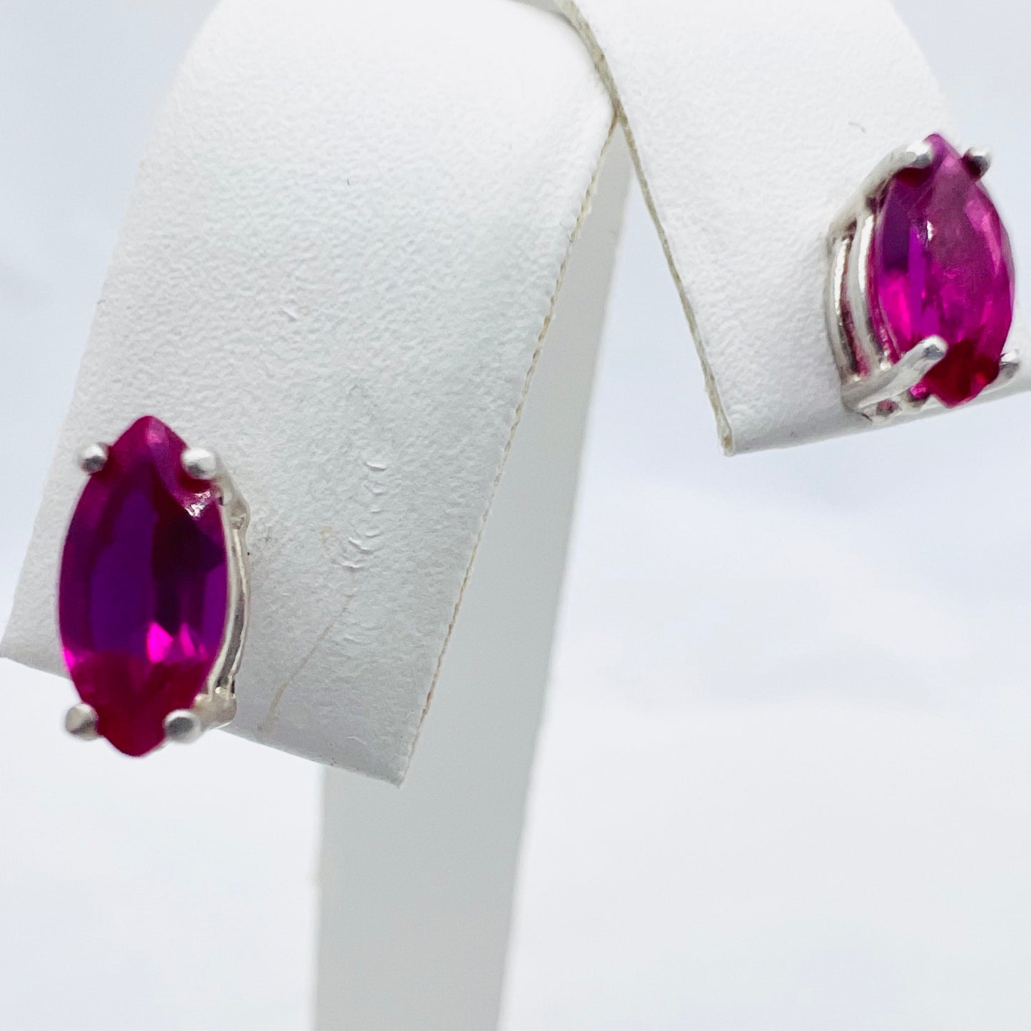 8x4mm Marquis Cut Lab Created Ruby .925 Silver Post Earrings