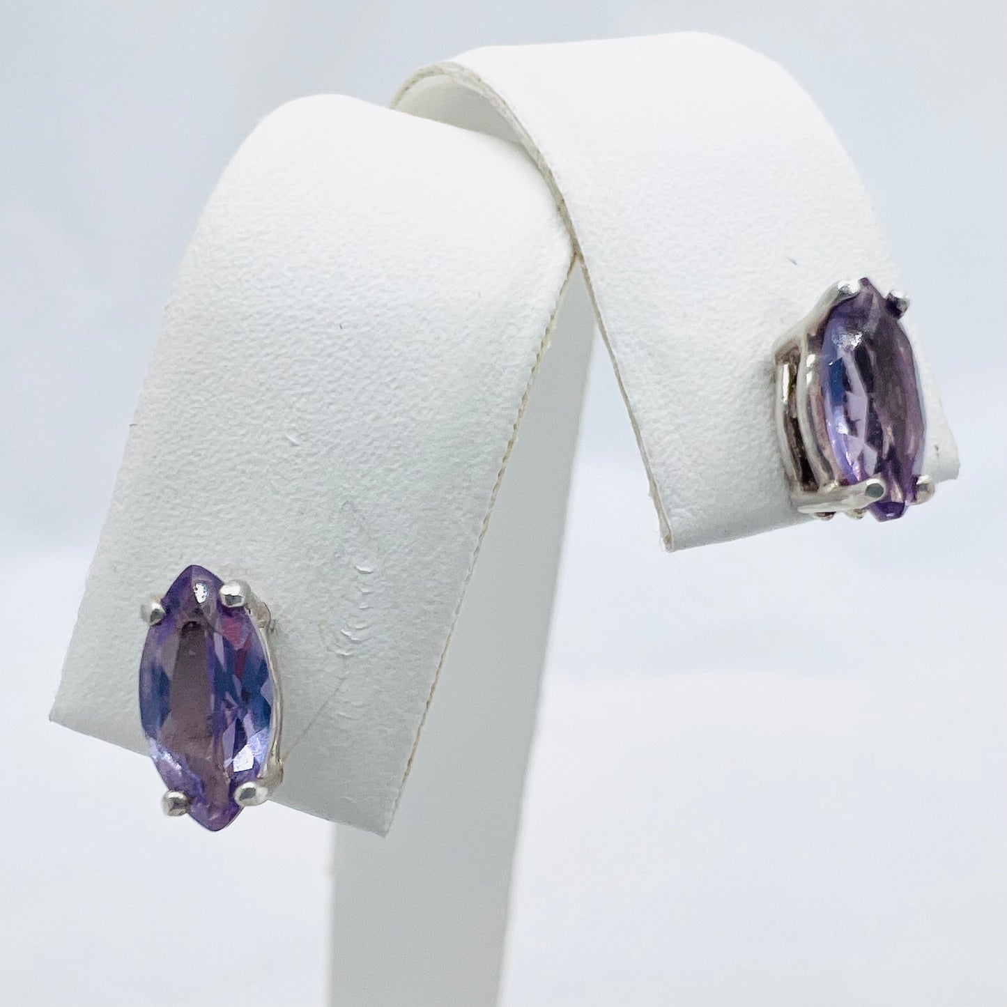 8x4mm Marquis Cut Lab Created Alexandrite .925 Silver Post Earrings