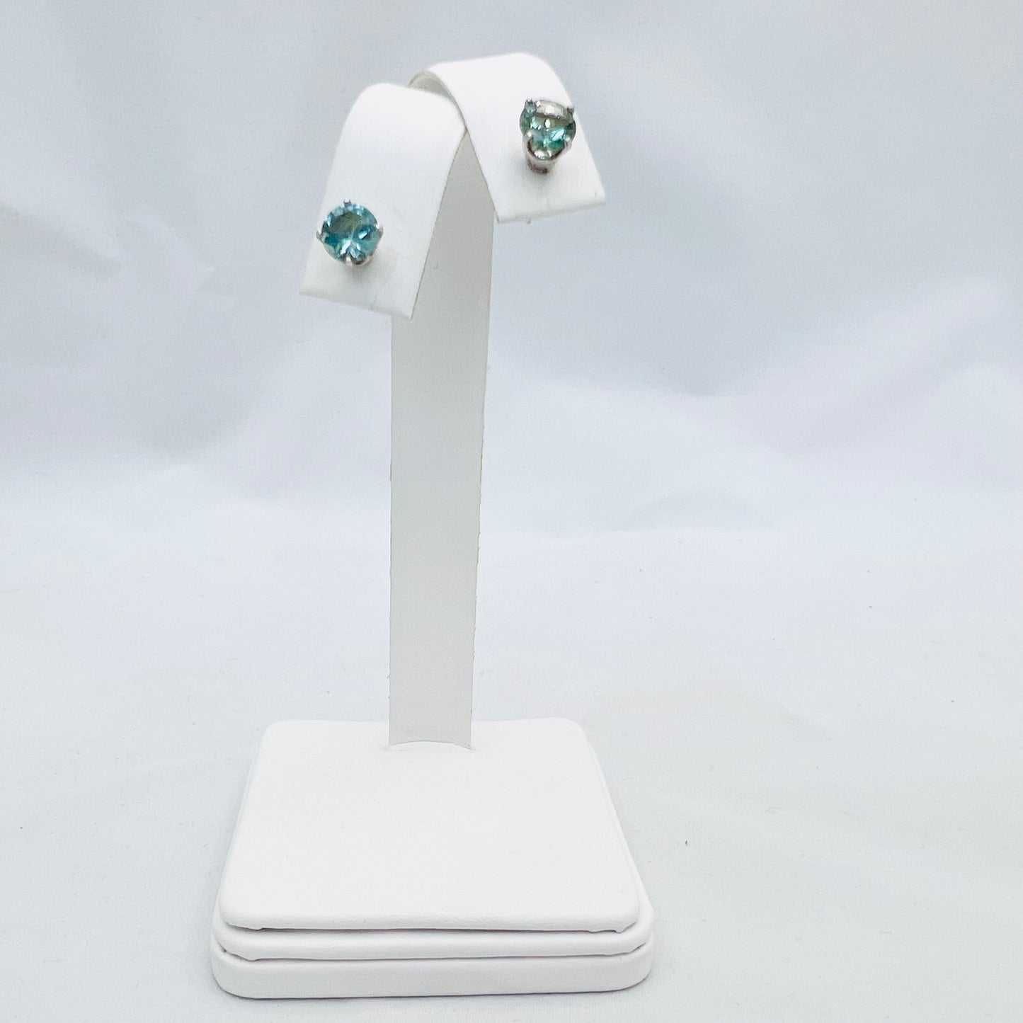 6mm Round Lab Created Medium Green Quartz .925 Silver Post Earrings