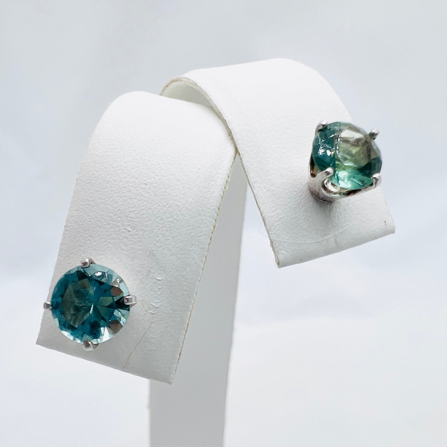 6mm Round Lab Created Medium Green Quartz .925 Silver Post Earrings