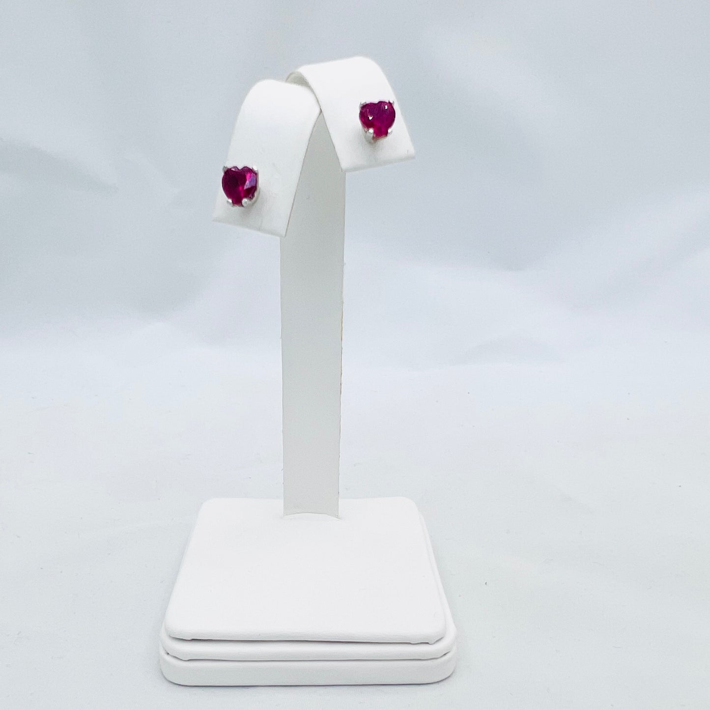 6mm Heart Shaped Lab Created Ruby .925 Silver Post Earrings