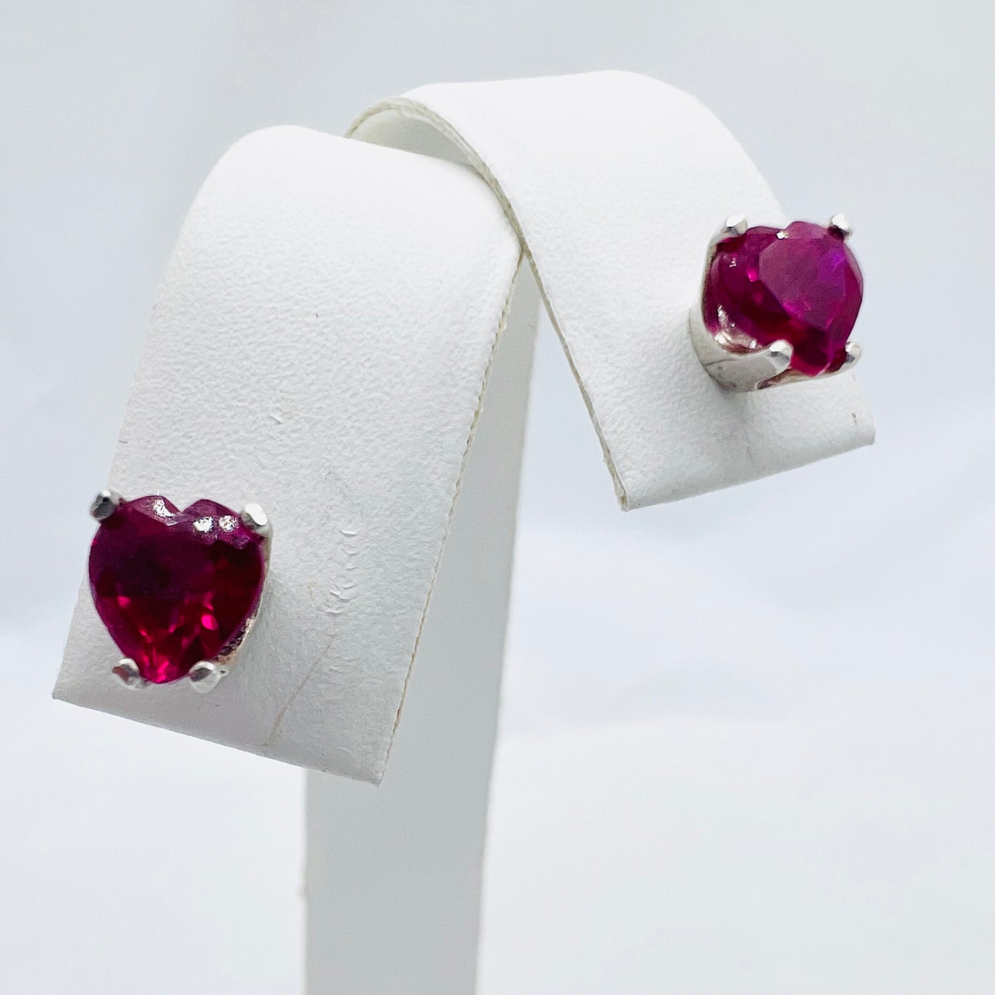 6mm Heart Shaped Lab Created Ruby .925 Silver Post Earrings