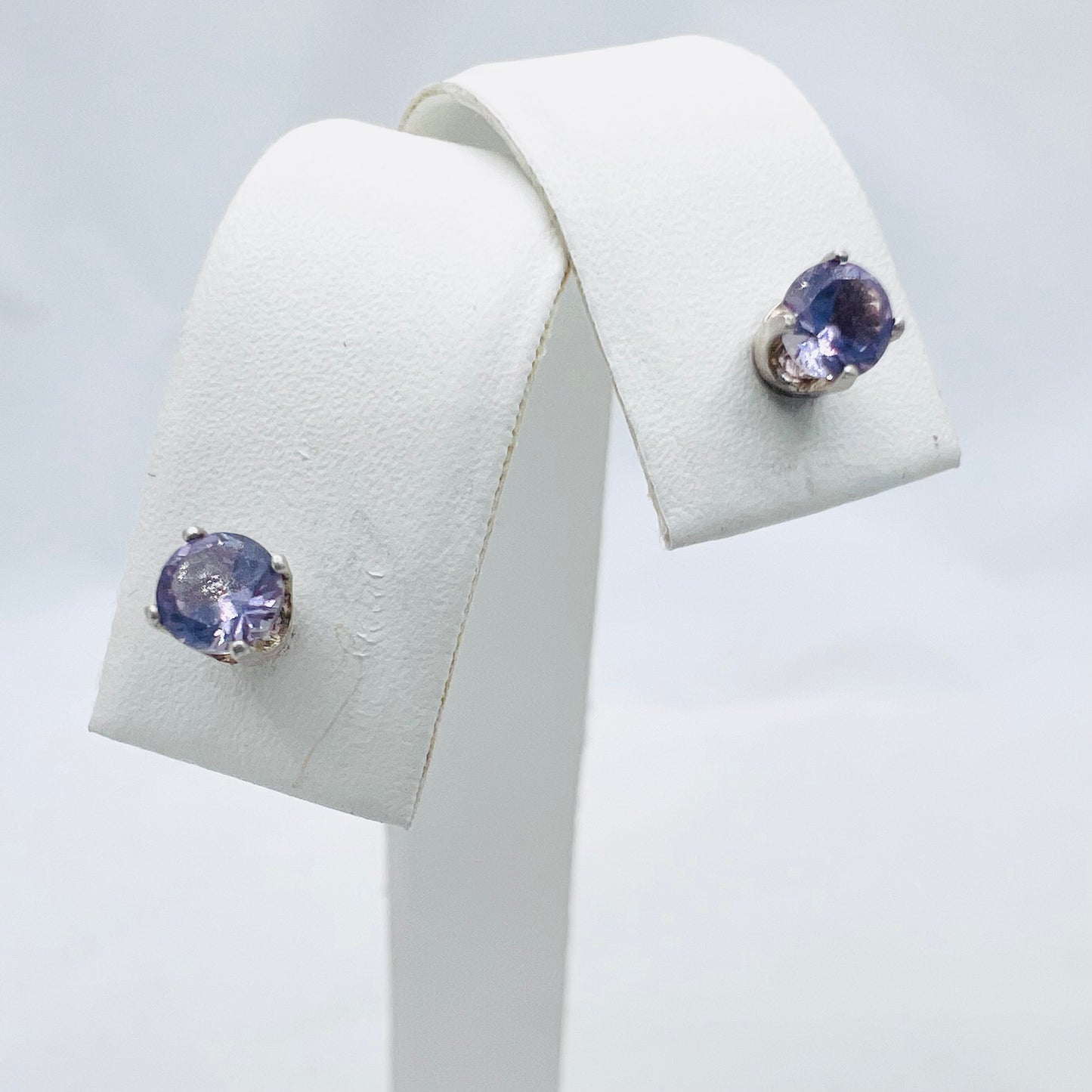 4mm Round Lab Alexandrite .925 Silver Post Earrings