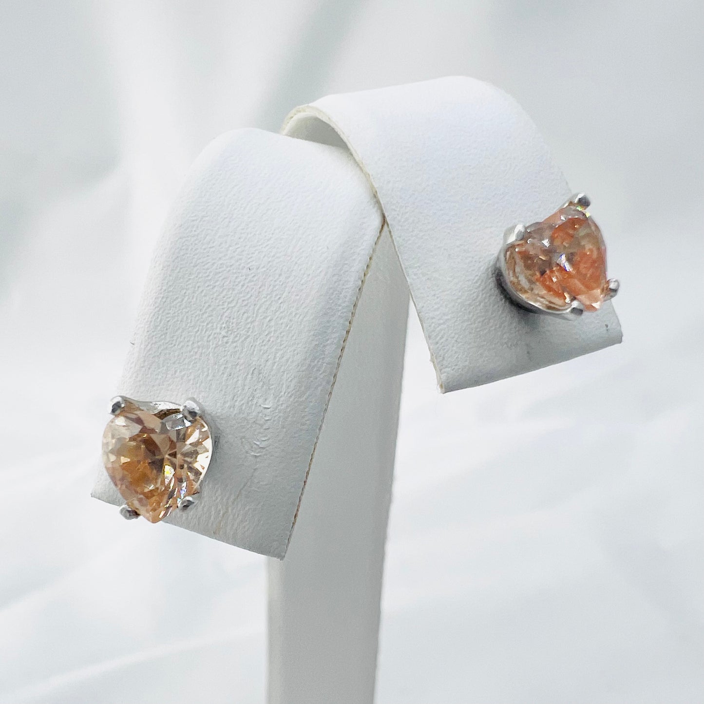 6mm Heart Shaped Champagne Cubic Zirconia .925 Silver Earrings