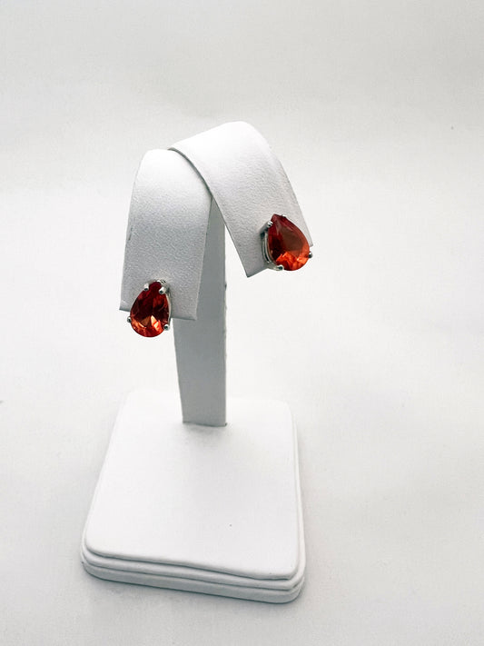 9x6mm Pear Shaped Lab Created Padparadsha Sapphire .925 Silver Post Earrings