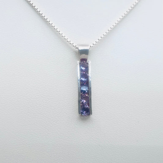 Lab Created Amethyst Five Stone Channel Pendant on .925 Silver 1.2mm 18" Venetian Box Chain