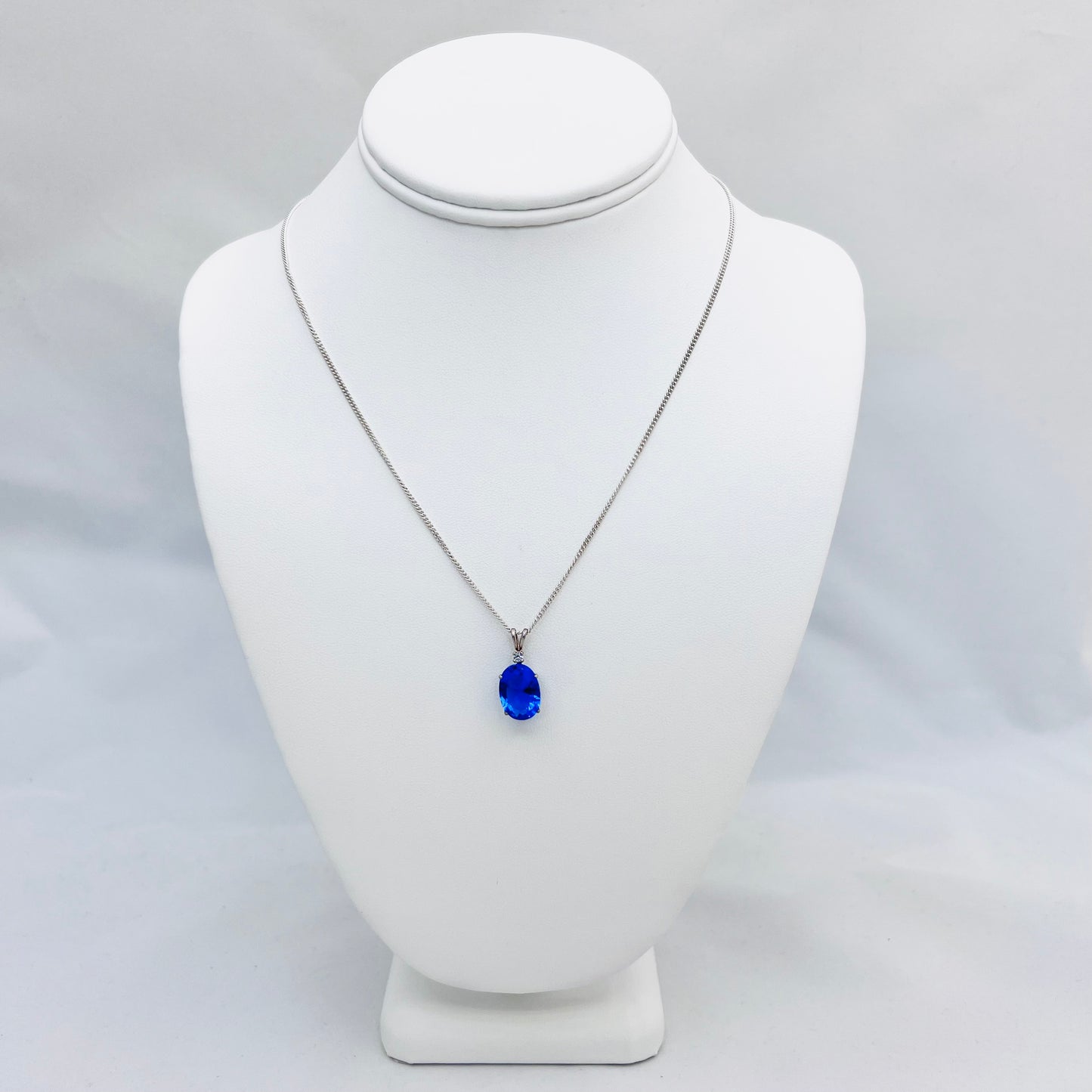 Electric Blue Quartz Accented .925 Silver Curb Chain Necklace