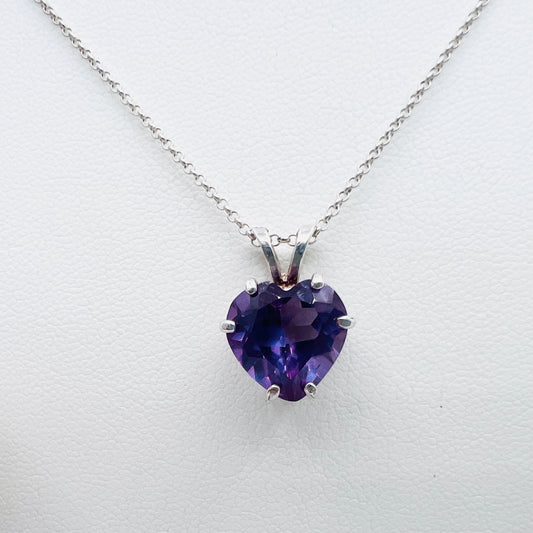 11mm Heart-Shaped Lab-created Amethyst .925 Silver Pendant on 1.3mm 18" Rolo Chain