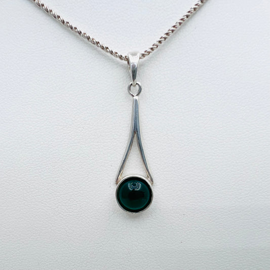 8mm Round Green Agate .925 Silver Pendant on 1.4mm 18" Reverse Double Rope Chain