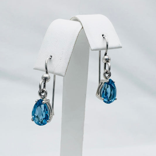 9x6mm Pear Shaped Natural London Blue Topaz .925 Silver Dangle Earrings
