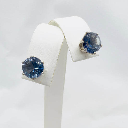 8mm Round Lab Created Iolite Blue Quartz .925 Silver Post Earrings