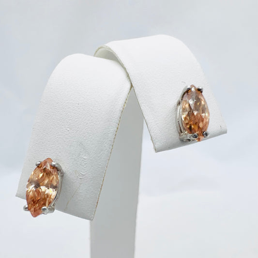 8x4mm Marquis Cut Champagne Cubic Zirconia .925 Silver Earrings
