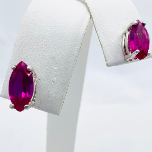 8x4mm Marquis Cut Lab Created Ruby .925 Silver Post Earrings